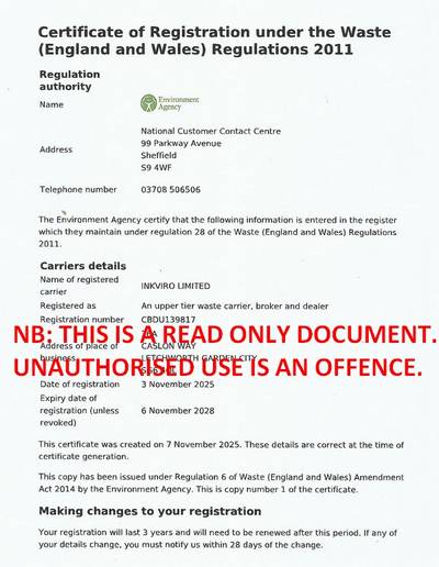 Our Environmental Waste Licence.